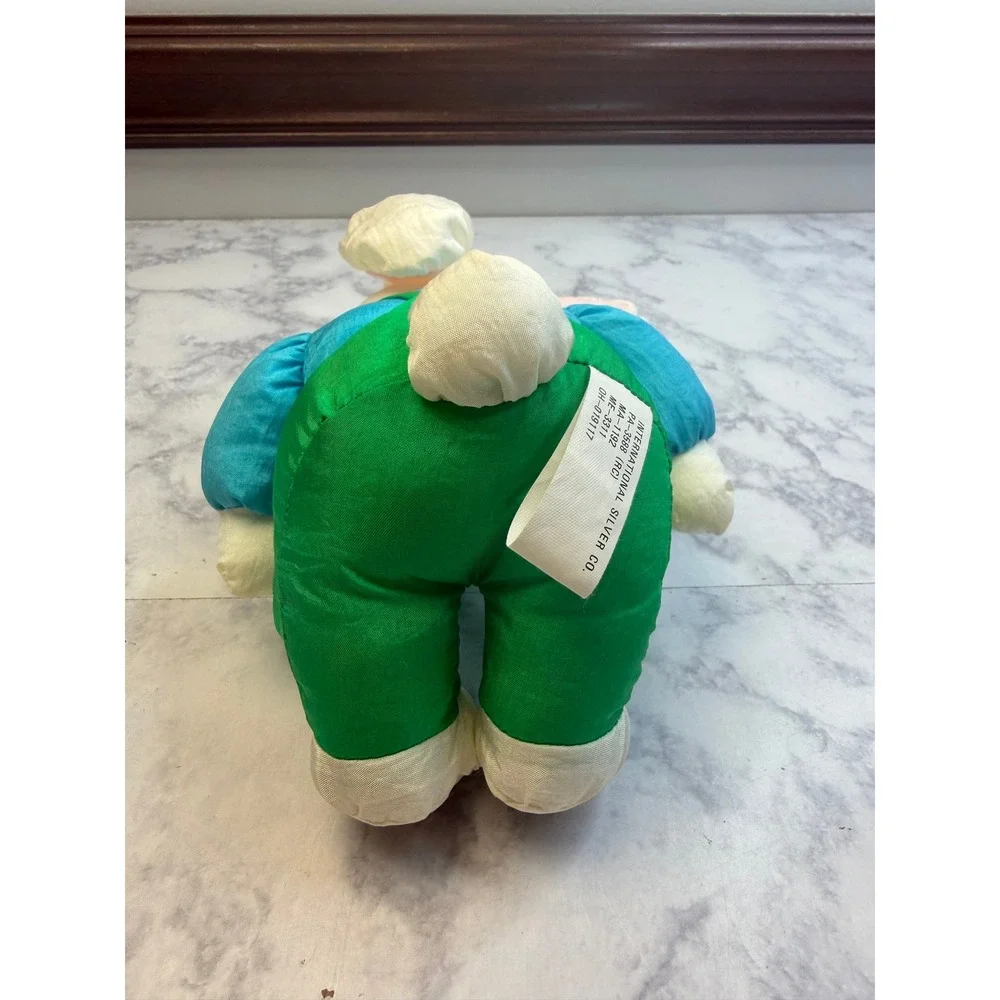 VTG International Silver Co Plush Easter Bunny Rabbit Blue Shirt Green Overalls